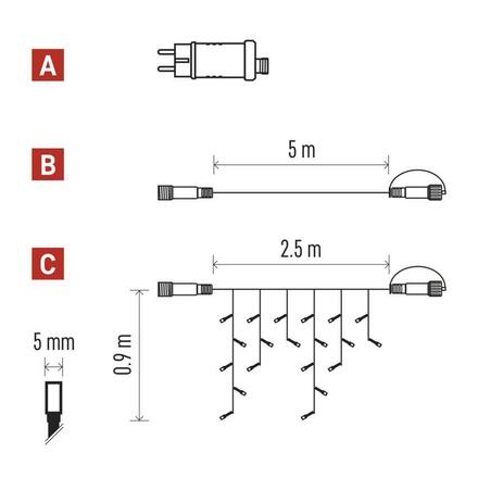 EMOS Základní sada pro spoj. řetězy Standard – rampouchy, 2,5 m, venkovní, teplá bílá, časovač D1CW02