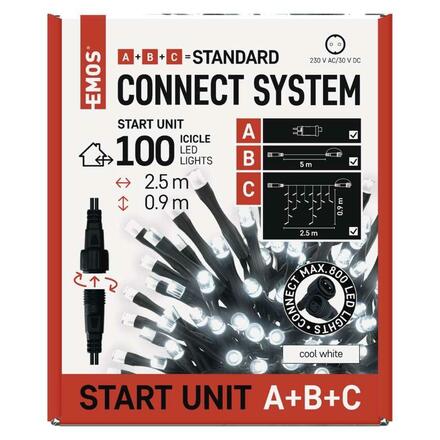 EMOS Základní sada pro spoj. řetězy Standard – rampouchy, 2,5m, venkovní, studená bílá, časovač D1CC03