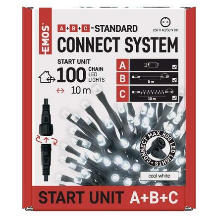 EMOS Základní sada pro spojovací řetězy Standard, 10 m, venkovní, studená bílá, časovač D1AC01