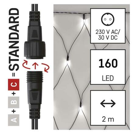 EMOS Standard LED spojovací vánoční řetěz – síť, 1,5x2 m, venkovní, studená bílá D1DC01