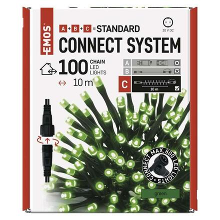 EMOS Standard LED spojovací vánoční řetěz, 10 m, venkovní i vnitřní, zelená D1AG01