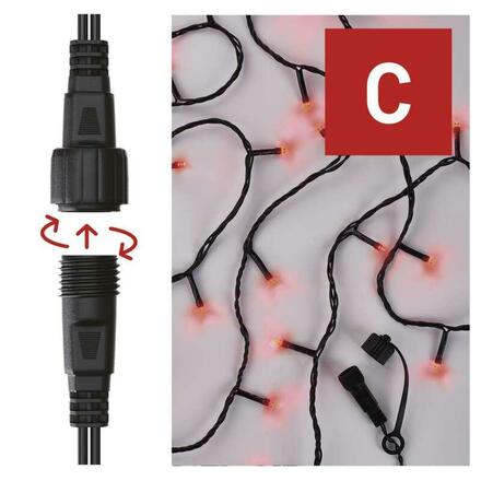 EMOS Standard LED spojovací vánoční řetěz, 10 m, venkovní i vnitřní, červená D1AR01