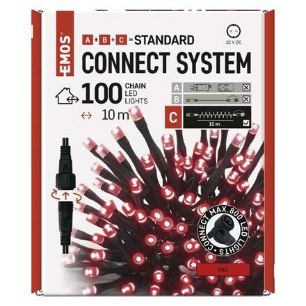 EMOS Standard LED spojovací vánoční řetěz, 10 m, venkovní i vnitřní, červená D1AR01