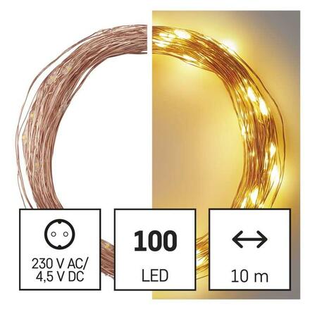 EMOS LED vánoční nano řetěz měděný, 10 m, venkovní i vnitřní, teplá bílá, časovač D3AW02