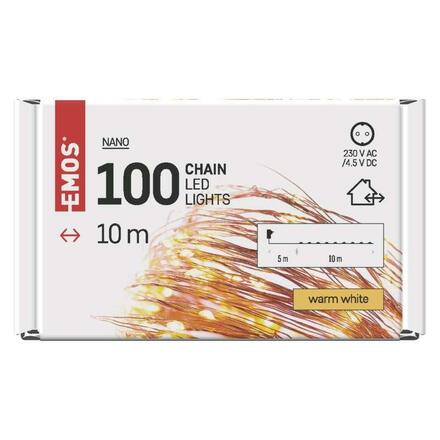 EMOS LED vánoční nano řetěz měděný, 10 m, venkovní i vnitřní, teplá bílá, časovač D3AW02