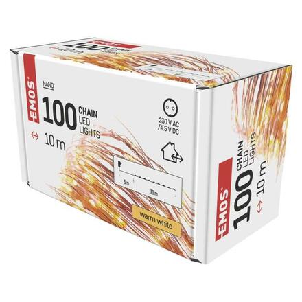 EMOS LED vánoční nano řetěz měděný, 10 m, venkovní i vnitřní, teplá bílá, časovač D3AW02