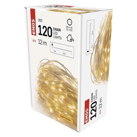 EMOS LED vánoční drop řetěz, 12 m, venkovní i vnitřní, teplá bílá, časovač D3AW15
