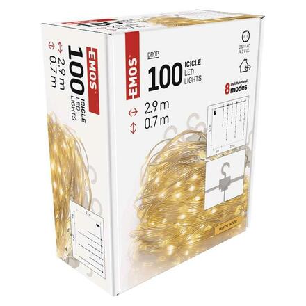 EMOS LED vánoční nano řetěz - rampouchy, 2,9 m, venkovní i vnitřní, teplá bílá, programy D3CW02