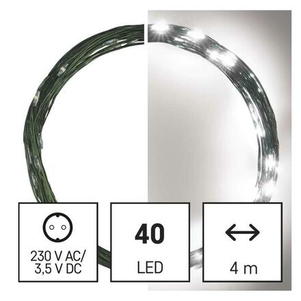 EMOS LED vánoční nano řetěz zelený, 4 m, venkovní i vnitřní, studená bílá, časovač D3AC03