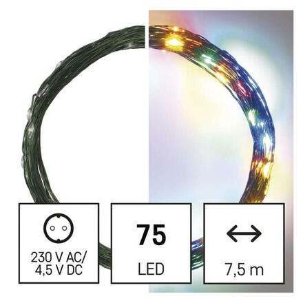 EMOS LED vánoční nano řetěz zelený, 7,5 m, venkovní i vnitřní, multicolor, časovač D3AM02