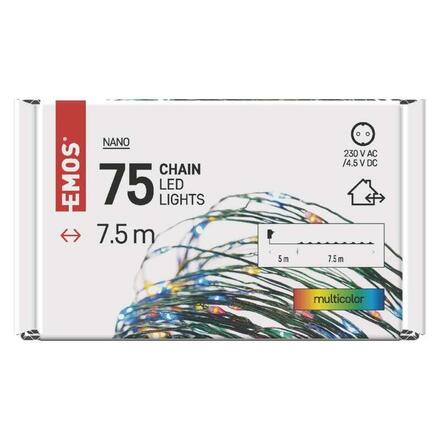 EMOS LED vánoční nano řetěz zelený, 7,5 m, venkovní i vnitřní, multicolor, časovač D3AM02