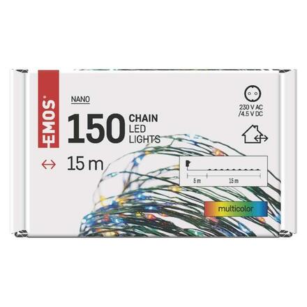 EMOS LED vánoční nano řetěz zelený, 15 m, venkovní i vnitřní, multicolor, časovač D3AM03