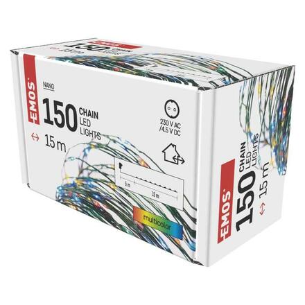 EMOS LED vánoční nano řetěz zelený, 15 m, venkovní i vnitřní, multicolor, časovač D3AM03
