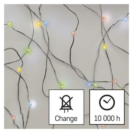EMOS LED vánoční nano řetěz, 1,9 m, 2x AA, vnitřní, multicolor, časovač D3AM04