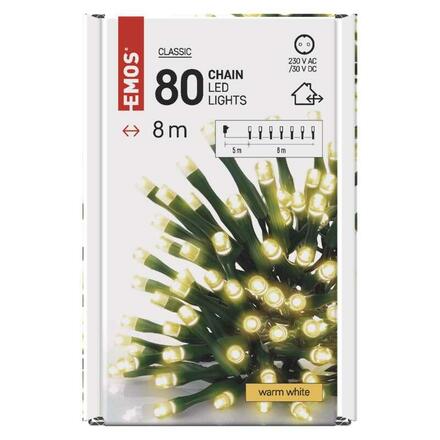 EMOS LED vánoční řetěz, 8 m, venkovní i vnitřní, teplá bílá, časovač D4AW02