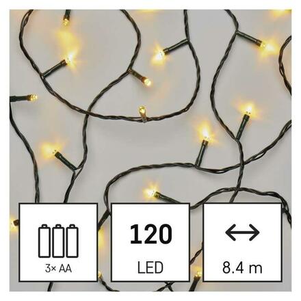 EMOS LED vánoční řetěz, 8,4 m, 3x AA, venkovní i vnitřní, teplá bílá, časovač D4FW03