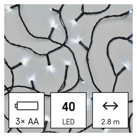 EMOS LED vánoční řetěz, 2,8 m, 3x AA, venkovní i vnitřní, studená bílá, časovač D4FC01