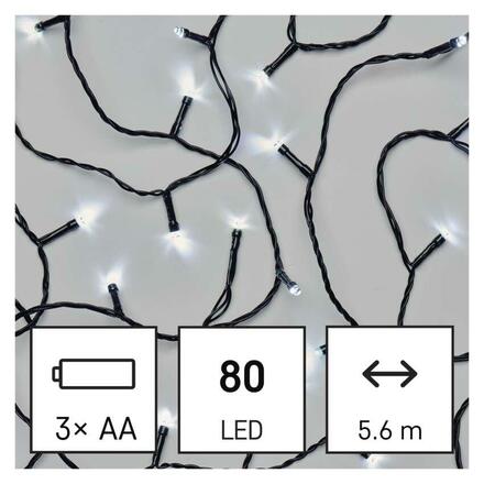 EMOS LED vánoční řetěz, 5,6 m, 3x AA, venkovní i vnitřní, studená bílá, časovač D4FC02