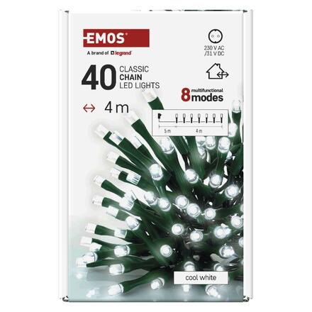 EMOS LED vánoční řetěz, 4 m, venkovní i vnitřní, studená bílá, programy, časovač D4AC21
