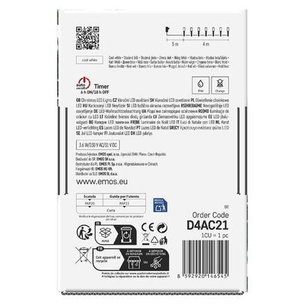 EMOS LED vánoční řetěz, 4 m, venkovní i vnitřní, studená bílá, programy, časovač D4AC21