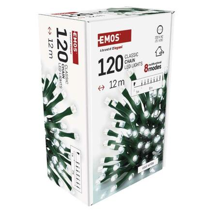 EMOS LED vánoční řetěz, 12 m, venkovní i vnitřní, studená bílá, programy, časovač D4AC23