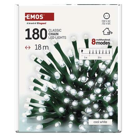 EMOS LED vánoční řetěz, 18 m, venkovní i vnitřní, studená bílá, programy, časovač D4AC24