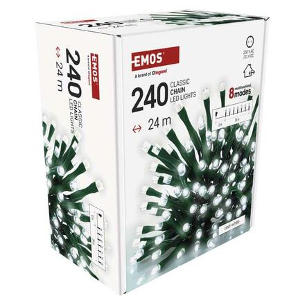 EMOS LED vánoční řetěz, 24 m, venkovní i vnitřní, studená bílá, programy, časovač D4AC25