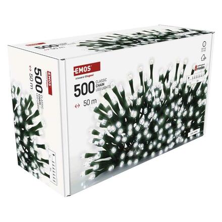 EMOS LED vánoční řetěz, 50 m, venkovní i vnitřní, studená bílá, programy, časovač D4AC26