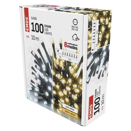 EMOS LED vánoční řetěz 2v1, 10 m, venkovní i vnitřní, teplá/studená bílá, programy D4AL05