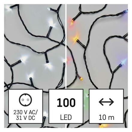 EMOS LED vánoční řetěz 2v1, 10 m, venkovní i vnitřní, studená bílá/multicolor, programy D4AJ01