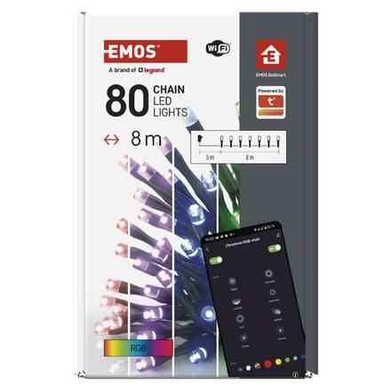 EMOS GoSmart LED vánoční řetěz, 8 m, venkovní i vnitřní, RGB, programy, časovač, Wi-Fi D4ZR01