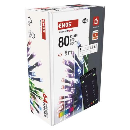 EMOS GoSmart LED vánoční řetěz, 8 m, venkovní i vnitřní, RGB, programy, časovač, Wi-Fi D4ZR01