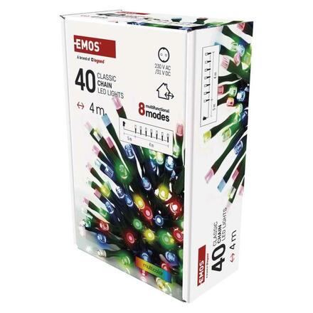 EMOS LED vánoční řetěz, 4 m, venkovní i vnitřní, multicolor, programy, časovač D4AM21