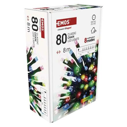 EMOS LED vánoční řetěz, 8 m, venkovní i vnitřní, multicolor, programy, časovač D4AM22