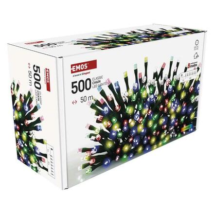 EMOS LED vánoční řetěz, 50 m, venkovní i vnitřní, multicolor, programy, časovač D4AM26