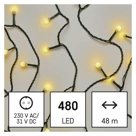EMOS LED vánoční cherry řetěz – kuličky, 48 m, venkovní i vnitřní, teplá bílá, časovač D5AW05
