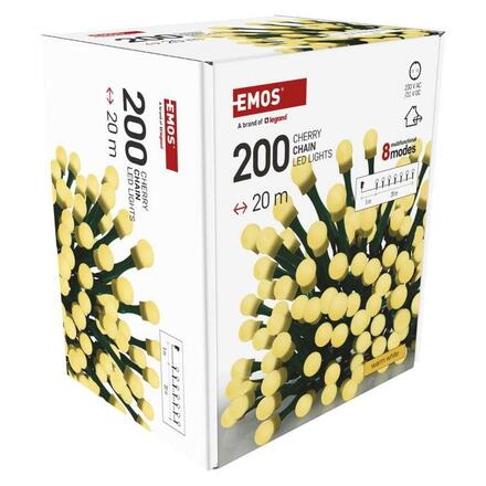 EMOS LED vánoční cherry řetěz - kuličky, 20 m, venkovní i vnitřní, teplá bílá, programy,časovač D5AW23