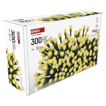 EMOS LED vánoční cherry řetěz - kuličky, 30 m, venkovní i vnitřní, teplá bílá, programy,časovač D5AW24