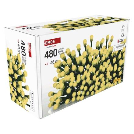 EMOS LED vánoční cherry řetěz - kuličky, 48 m, venkovní i vnitřní, teplá bílá, programy,časovač D5AW25