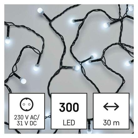 EMOS LED vánoční cherry řetěz – kuličky, 30 m, venkovní i vnitřní, studená bílá, časovač D5AC04