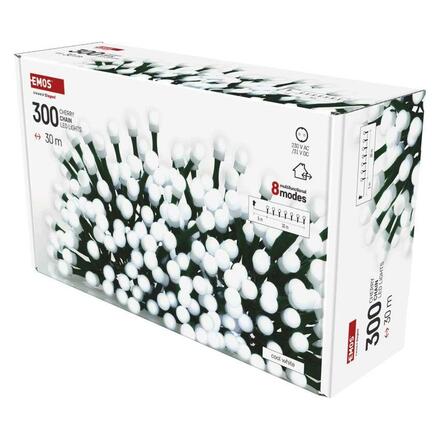 EMOS LED vánoční cherry řetěz - kuličky, 30 m, venkovní i vnitřní, studená bílá, programy ,časovač D5AC24