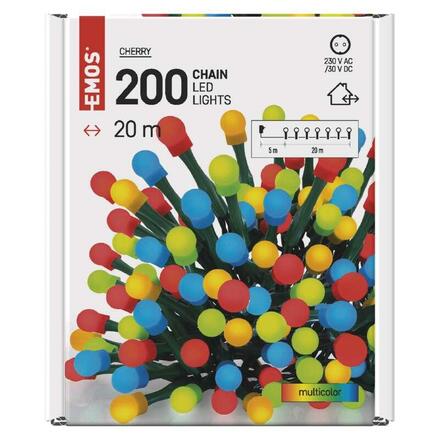 EMOS LED vánoční cherry řetěz – kuličky, 20 m, venkovní i vnitřní, multicolor, časovač D5AM03