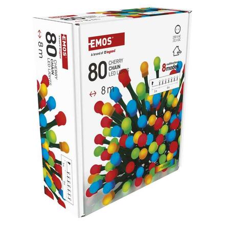EMOS LED vánoční cherry řetěz - kuličky, 8 m, venkovní i vnitřní, multicolor, programy, časovač D5AM22