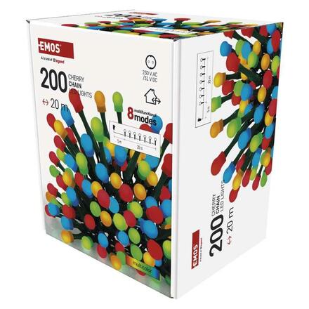 EMOS LED vánoční cherry řetěz - kuličky, 20 m, venkovní i vnitřní, multicolor, programy,časovač D5AM23