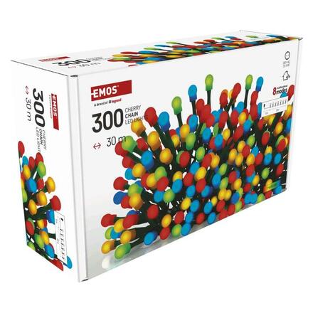EMOS LED vánoční cherry řetěz - kuličky, 30 m, venkovní i vnitřní, multicolor, programy,časovač D5AM24