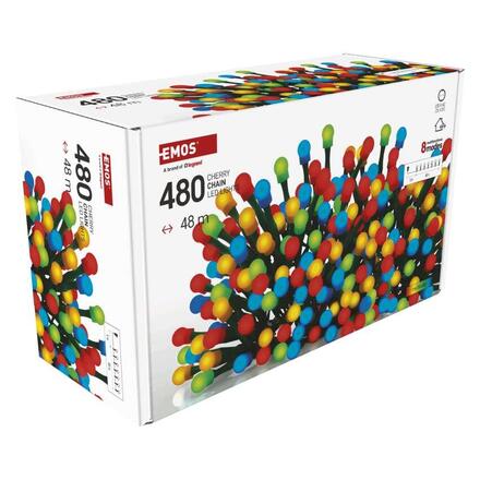 EMOS LED vánoční cherry řetěz - kuličky, 48 m, venkovní i vnitřní, multicolor, programy,časovač D5AM27