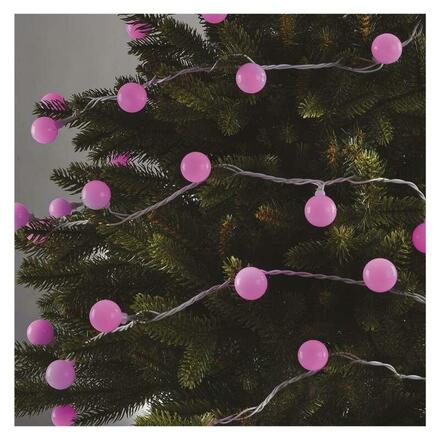 EMOS LED světelný cherry řetěz – kuličky 2,5 cm, 4 m, venkovní i vnitřní, růžová, časovač D5AP01