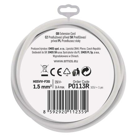 EMOS Prodlužovací kabel 3 m / 1 zásuvka / bílý / PVC / 1,5 mm2 P0113R