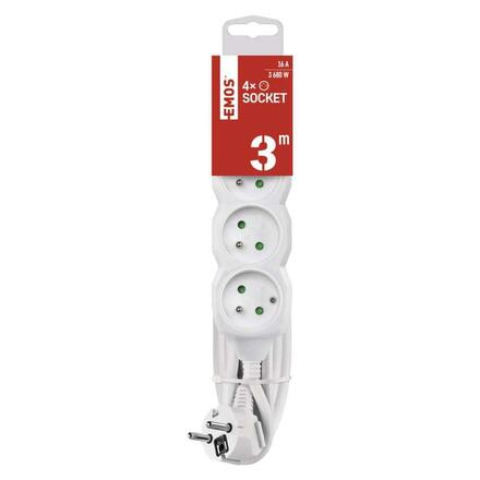 EMOS Prodlužovací kabel 3 m / 4 zásuvky / bílý / PVC / 1,5 mm2 P0413R