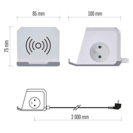 EMOS Prodlužovací kabel - kostka 2 m / 2 zásuvky / bílý / 2×USB-C + 1×USB-C+Qi / 1,5 mm2 P0212CQ